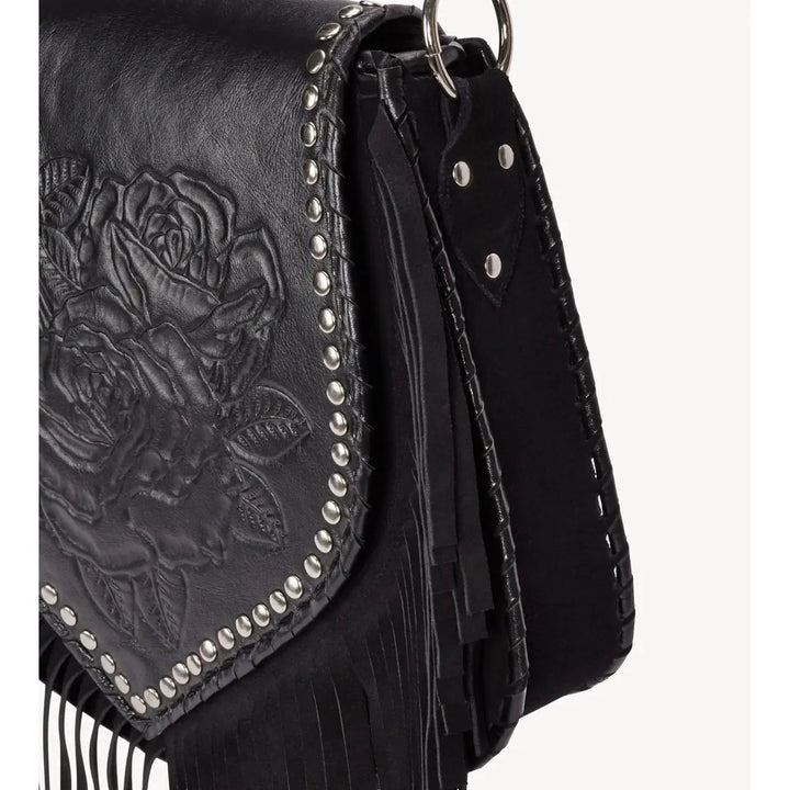 Akaroa Rose Fringed Leather Shoulder Bag | Handcrafted