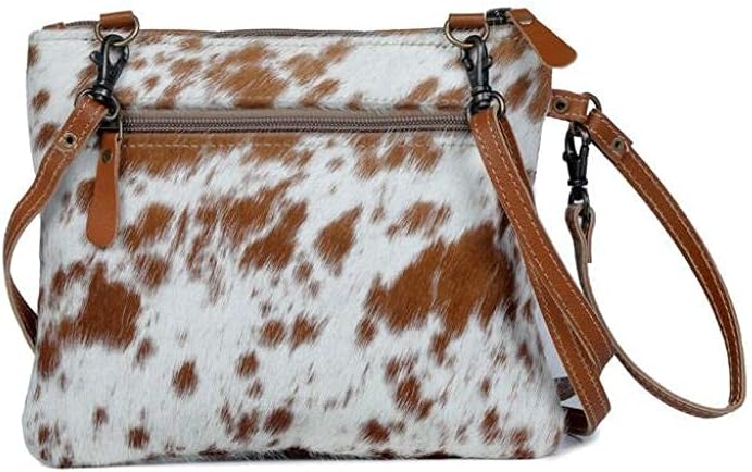 Cowhide Crossbody Bag with Wristlet Strap