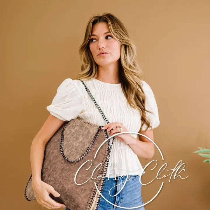 Monica Hobo Shoulder Bag with Chain Detail-Gray