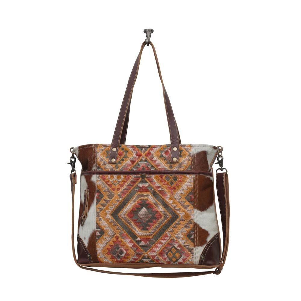 Myra Bag Honor Canvas Rug Tote Bag Handbag with Hairon Trim