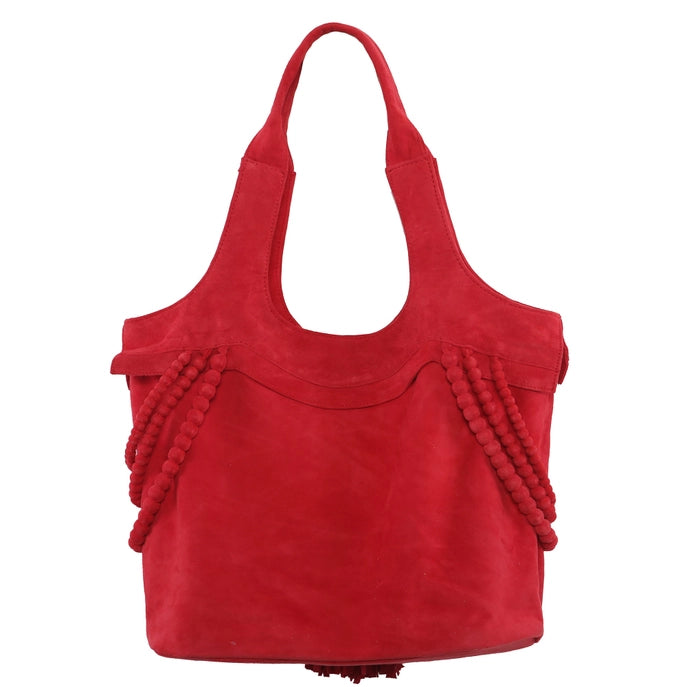 Ruby Red Bohemian Fringed Suede Handbag-Designer Fringed Leather Shoulder Bag