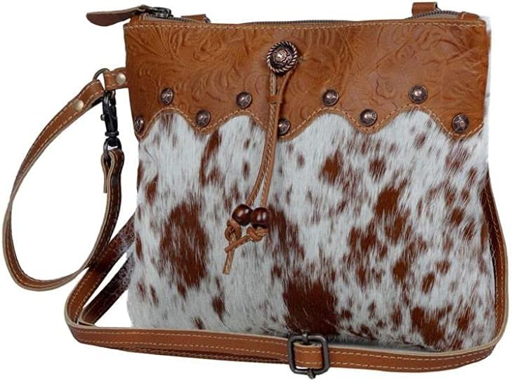 Cowhide Crossbody Bag with Wristlet Strap