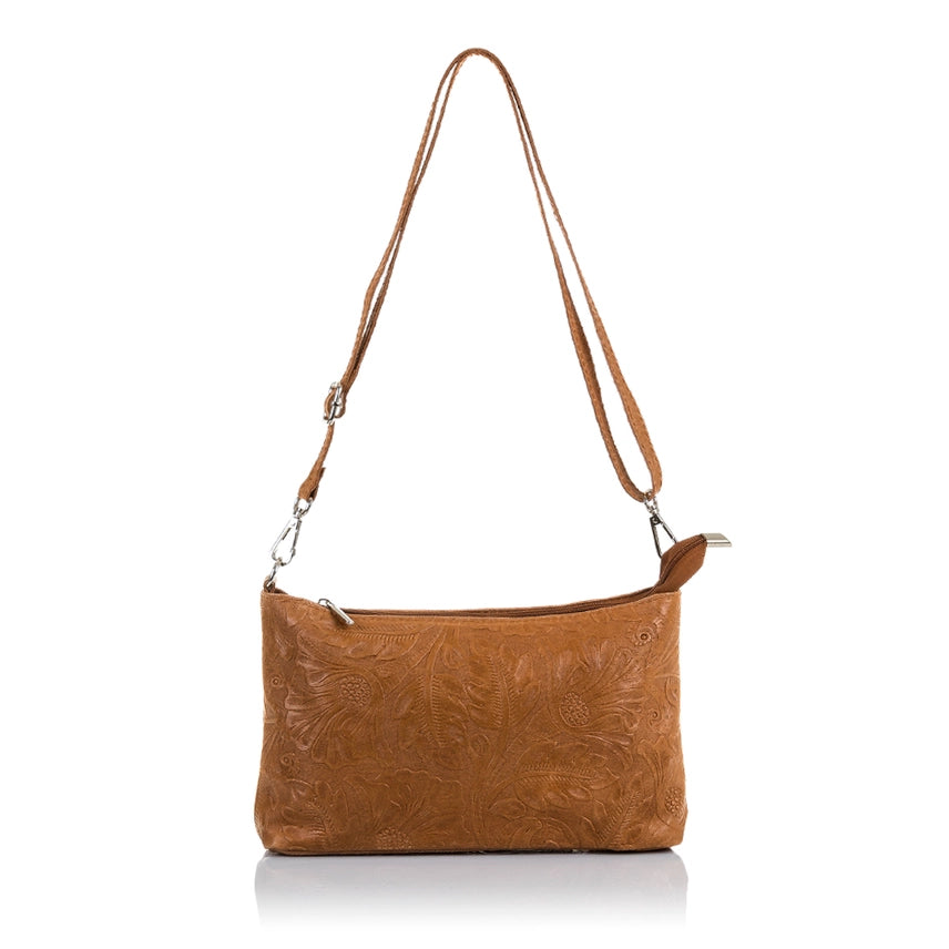 Italian Leather Suede Engraved Crossbody Shoulder Bag | Firenze Artegiani | Made in Italy