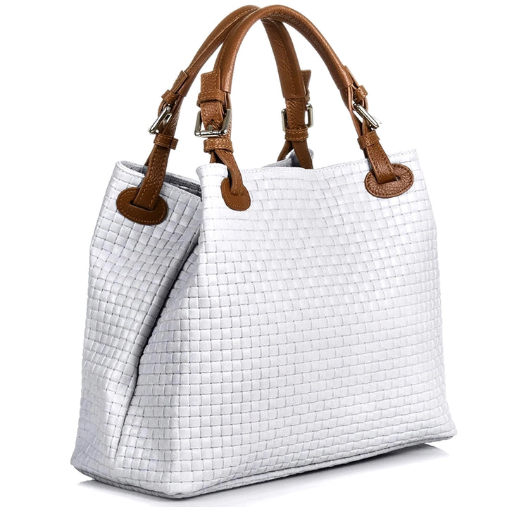 Italian Woven Handbag-Shoulder Strap-Taupe