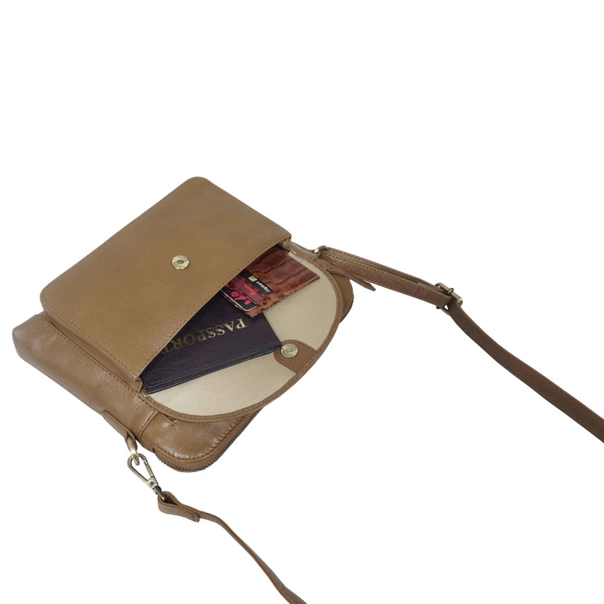 Genuine Tan Leather Crossbody