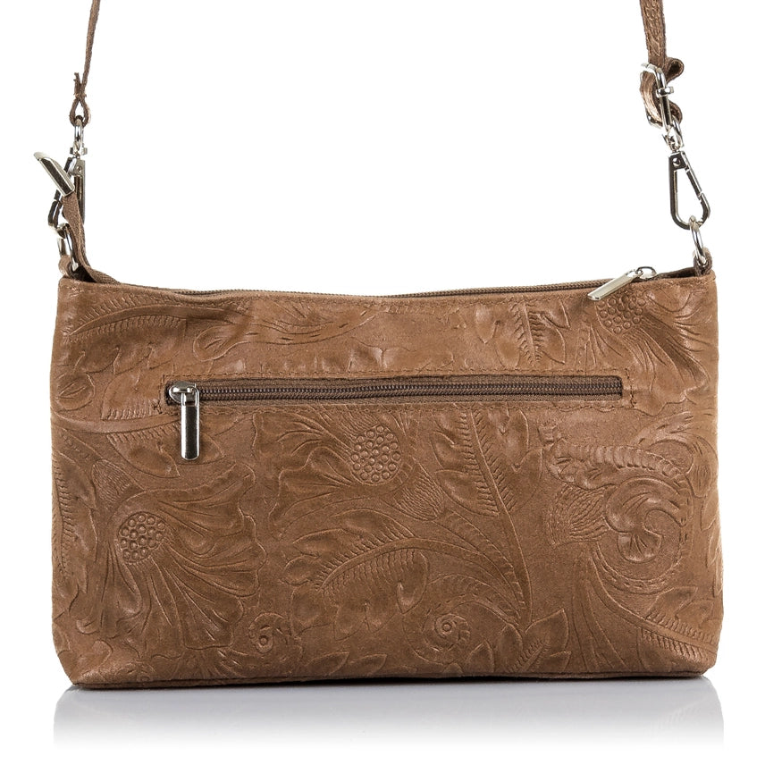 Italian Leather Suede Engraved Crossbody Shoulder Bag | Firenze Artegiani | Made in Italy