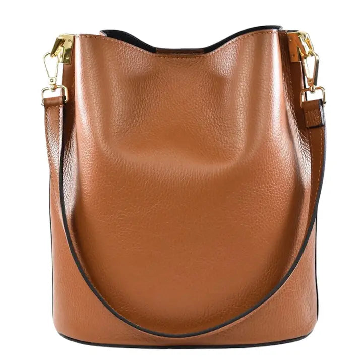 Modarno Giulia Bucket Bag in Genuine Dollar Camel Leather