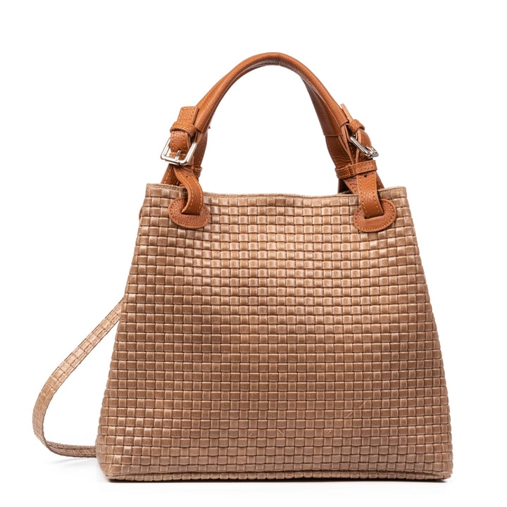 Italian Woven Handbag-Shoulder Strap-Taupe