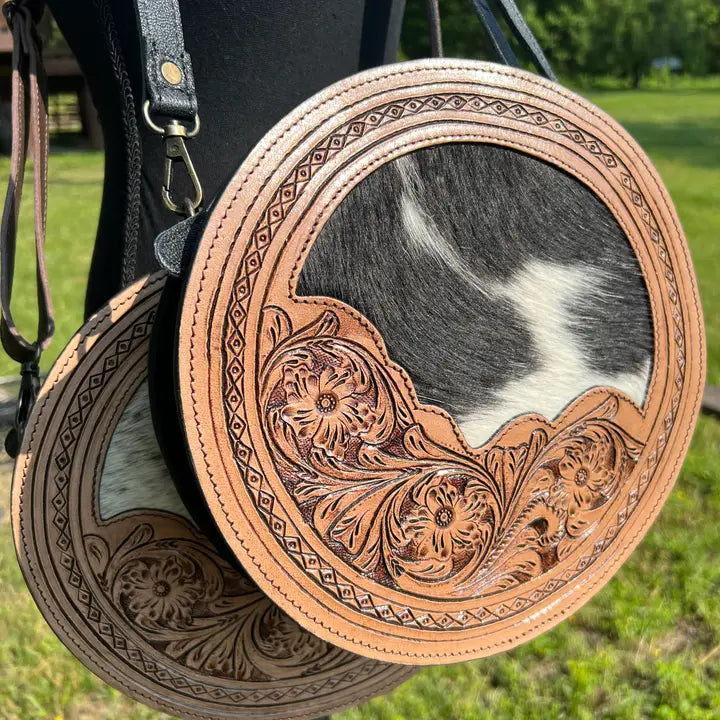 Western Canteen Tooled Leather Crossbody