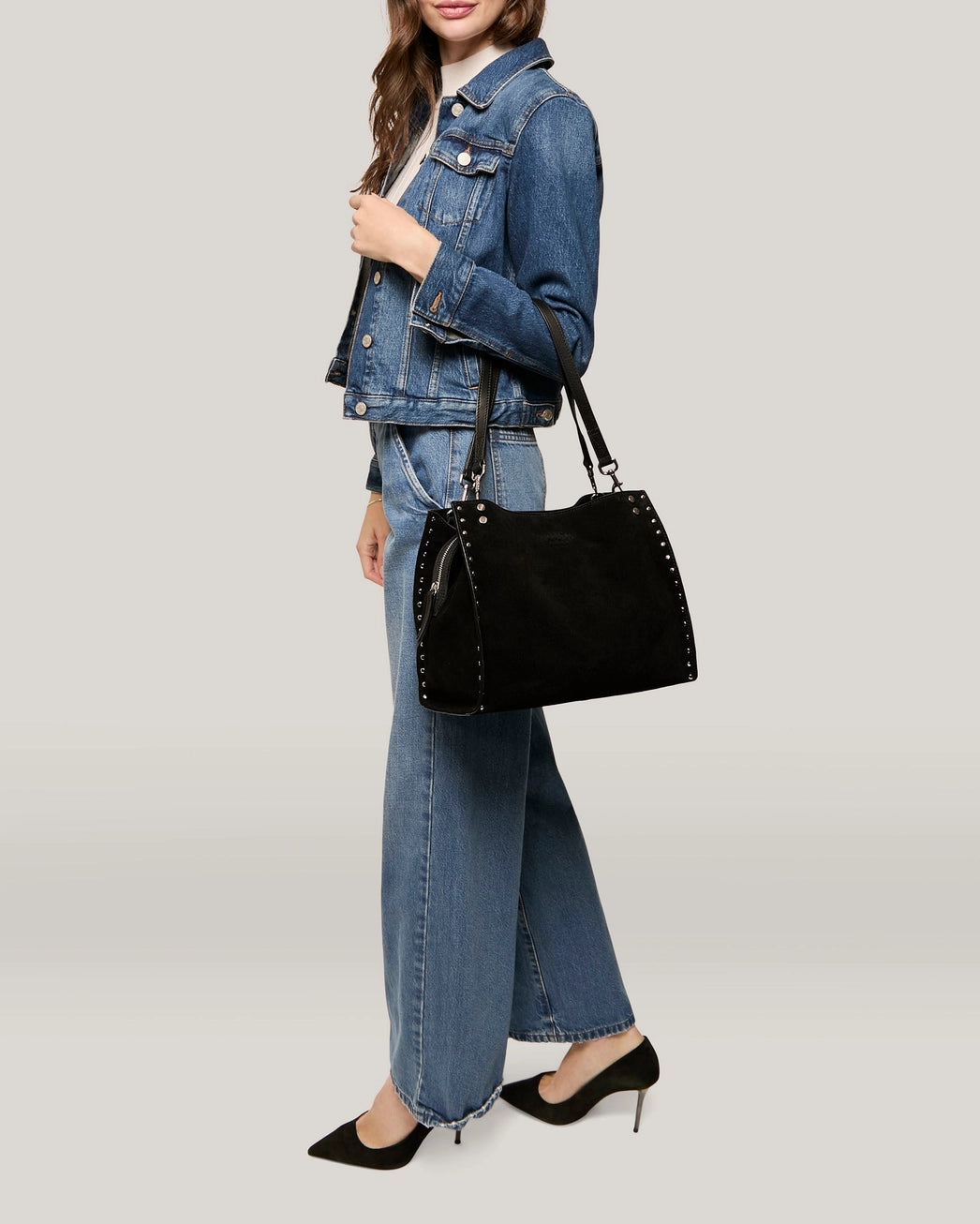 Lenox Studded Triple Entry Satchel Handbag | 100% Genuine Leather