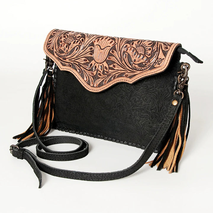 Tooled Leather Clutch Shoulder Bag