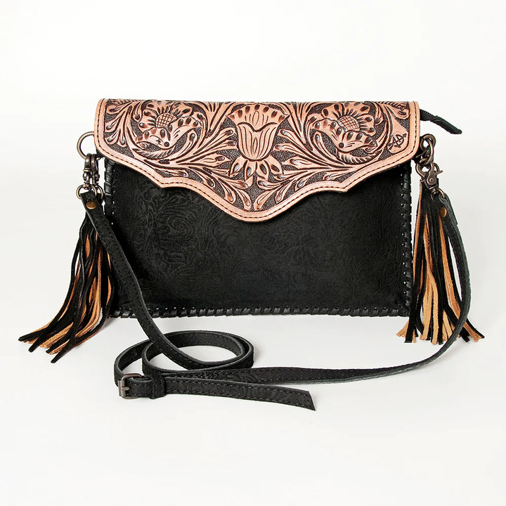 Tooled Leather Clutch Shoulder Bag