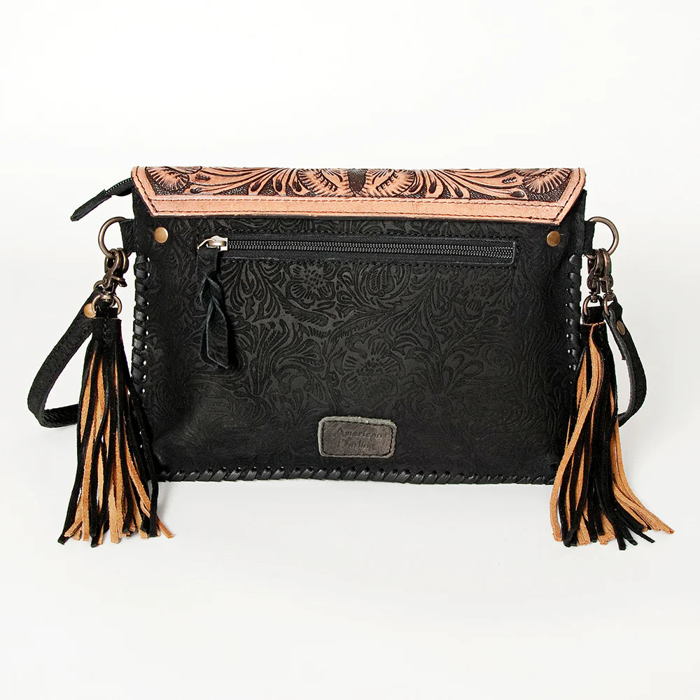 Tooled Leather Clutch Shoulder Bag