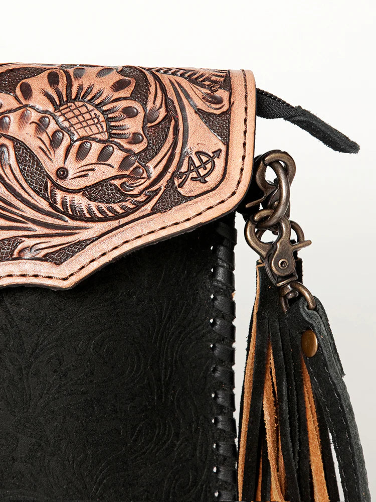 Tooled Leather Clutch Shoulder Bag