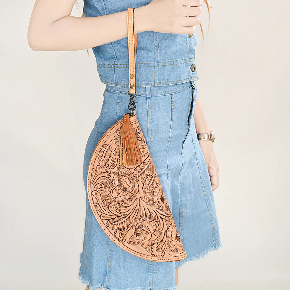 Tooled Leather Wristlet