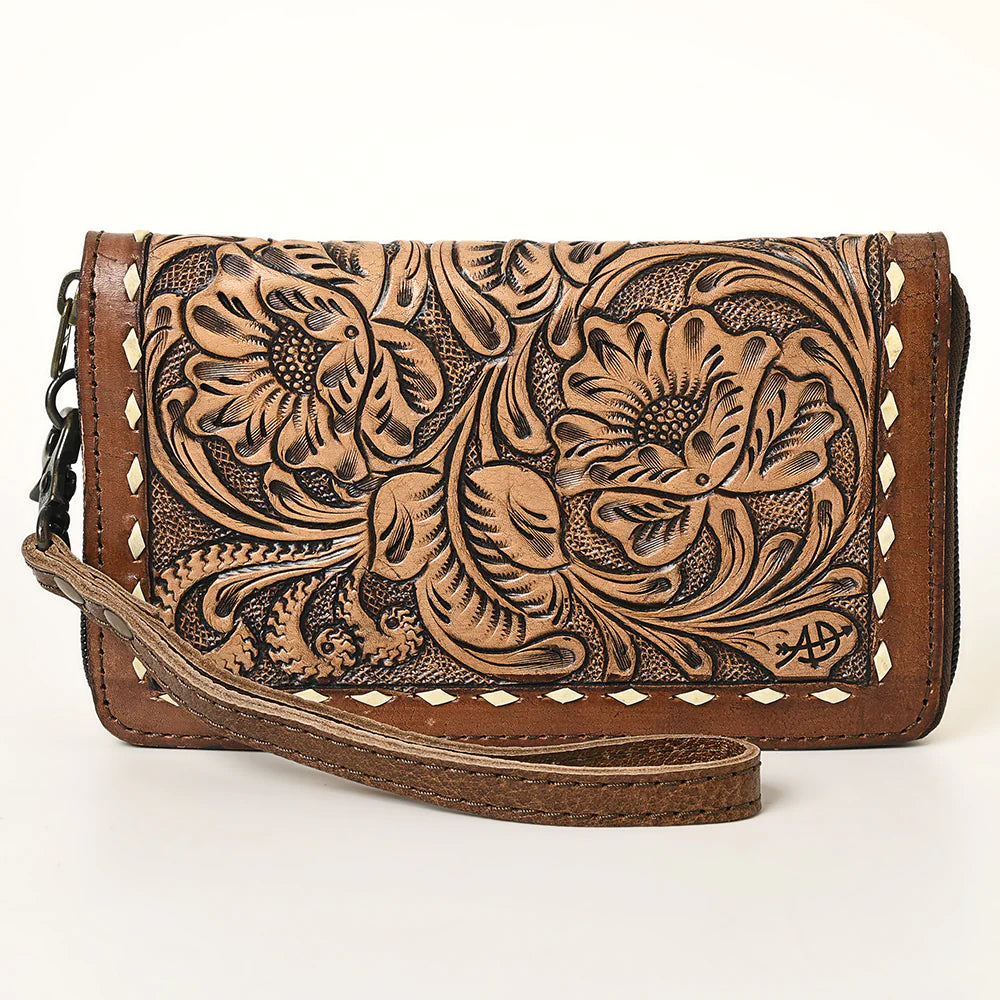 Tooled Leather Wallet Crossbody w/Wristlet