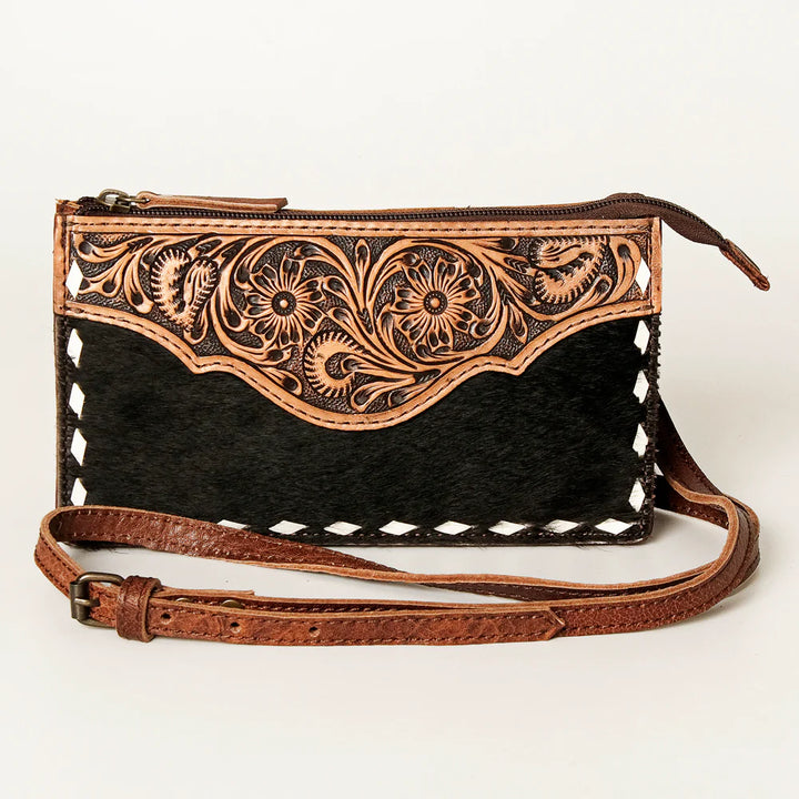 Tooled Leather Clutch Shoulder Bag