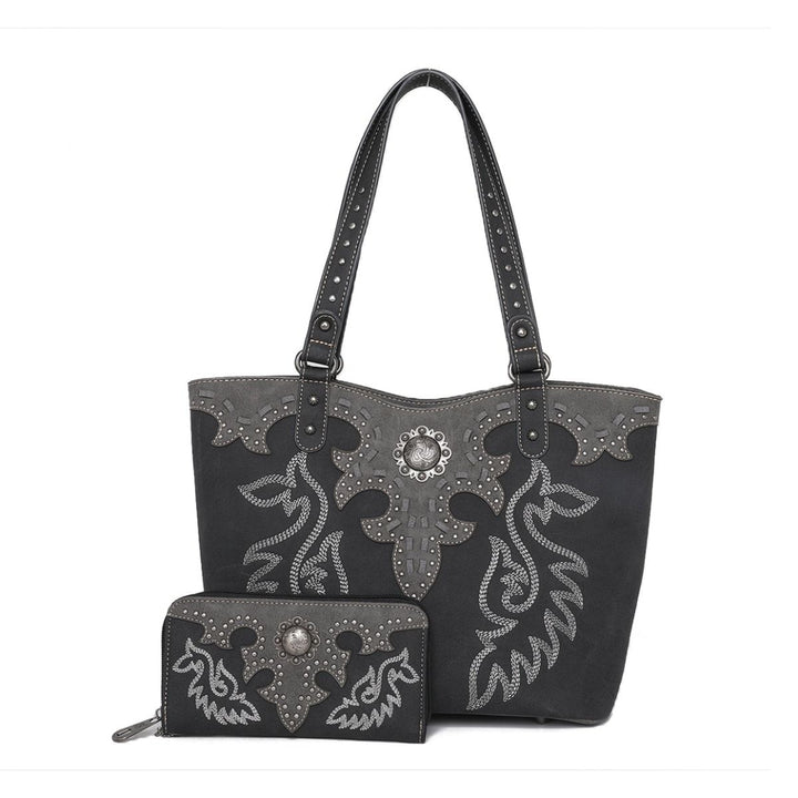 Embroidered Concealed Carry Shoulder Bag Tote - BELLISIMA HANDBAGS USA