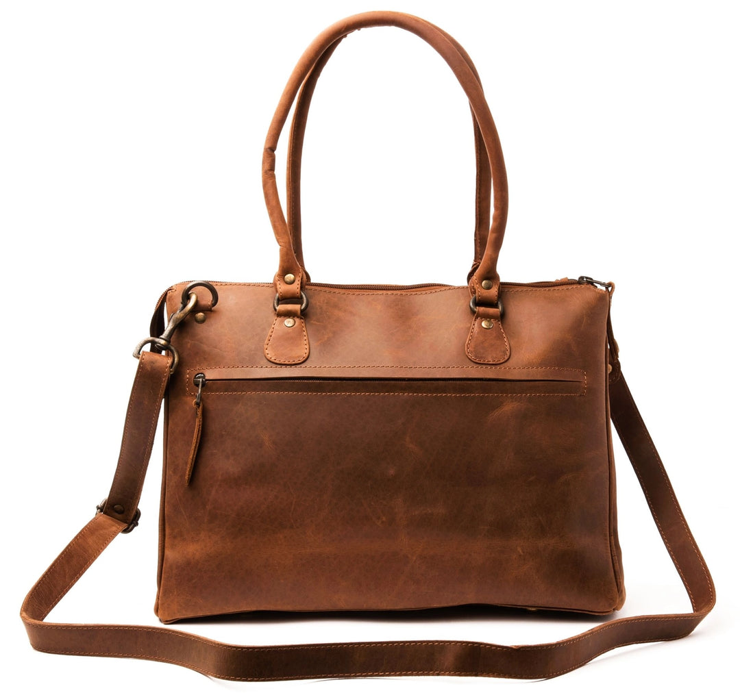Back view of large saddle brown leather handbag – Hides Leather #8816-D