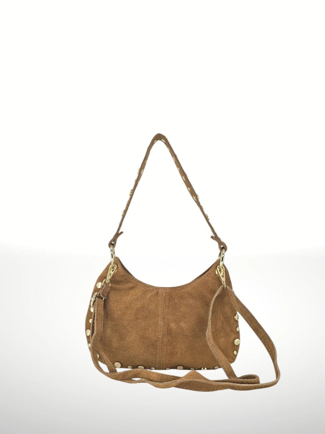 Suede Handbag with Shoulder Strap Italian Leather