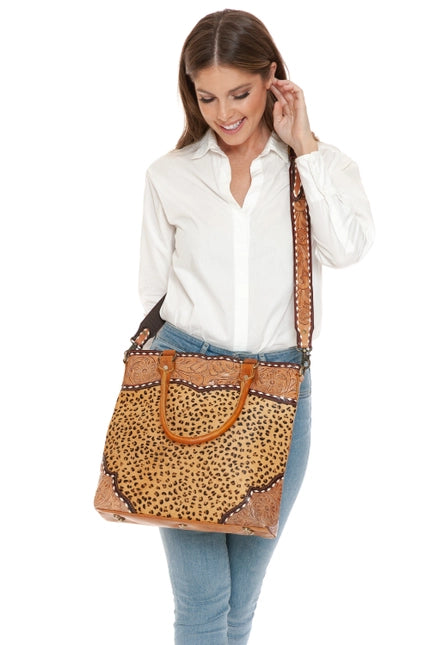 Leopard Print Tooled Leather Handbag