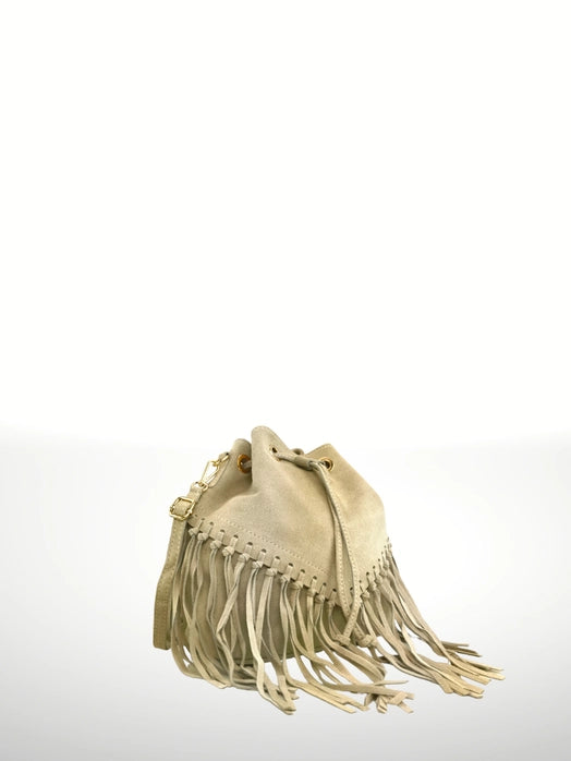 Italian Leather Bucket Fringe Shoulder Bag - BELLISIMA HANDBAGS USA