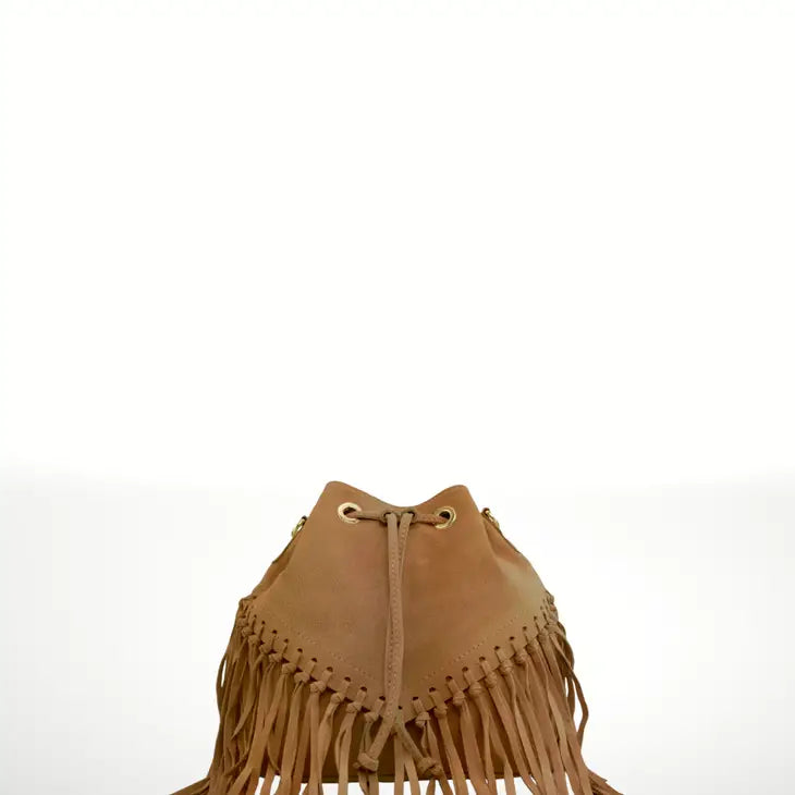 Italian Leather Bucket Fringe Shoulder Bag - BELLISIMA HANDBAGS USA