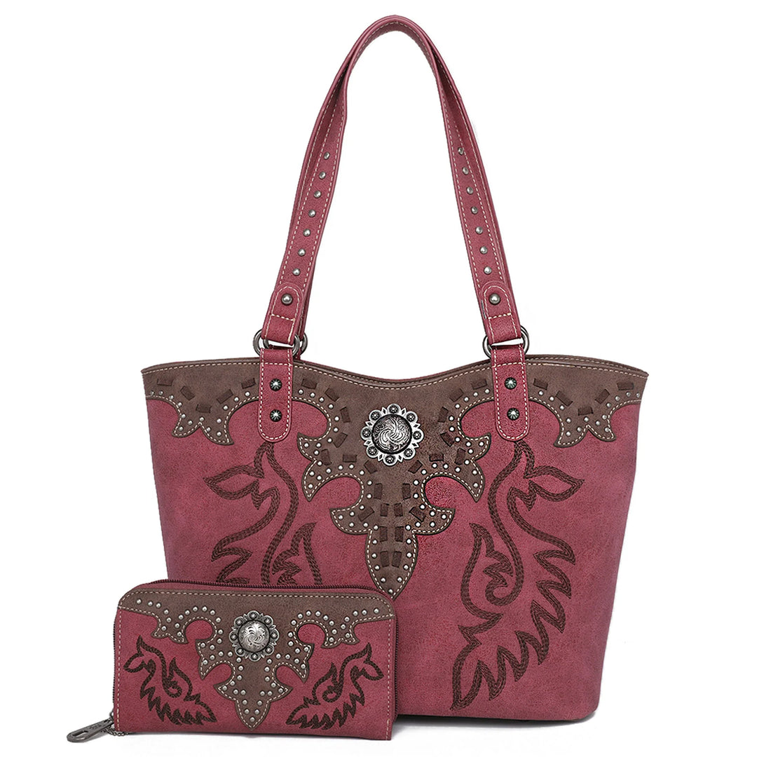 Embroidered Concealed Carry Shoulder Bag Tote - BELLISIMA HANDBAGS USA