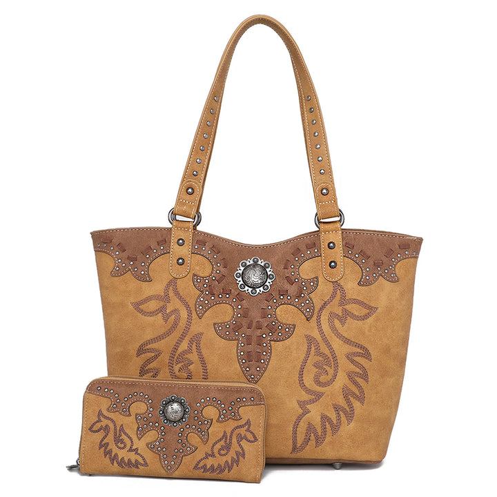 Embroidered Concealed Carry Shoulder Bag Tote - BELLISIMA HANDBAGS USA