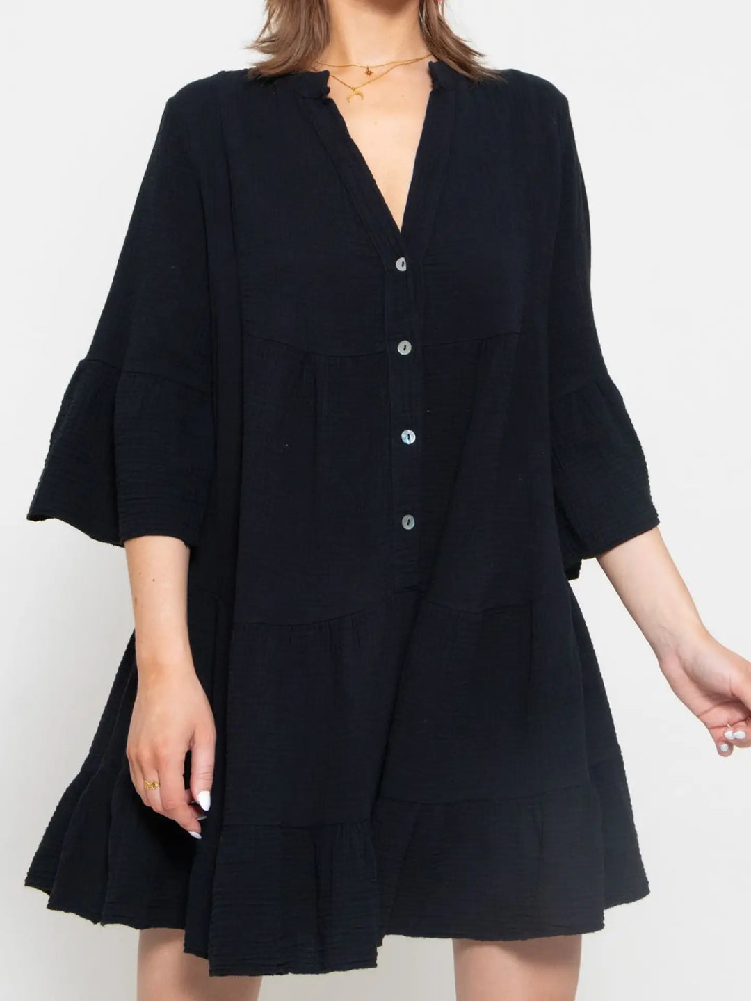 Italian Cotton Gauze Dress-3/4 Sleeve