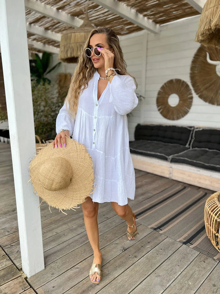 Italian Cotton Gauze Dress-3/4 Sleeve