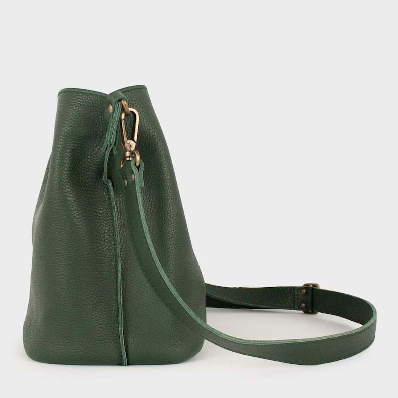 Side View of Moss Leather Made in Spain Bag