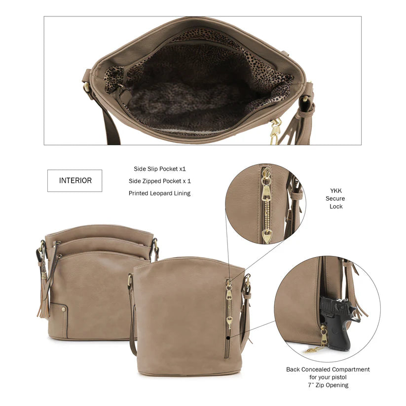 Concealed Carry Lock and Key Crossbody - Taupe