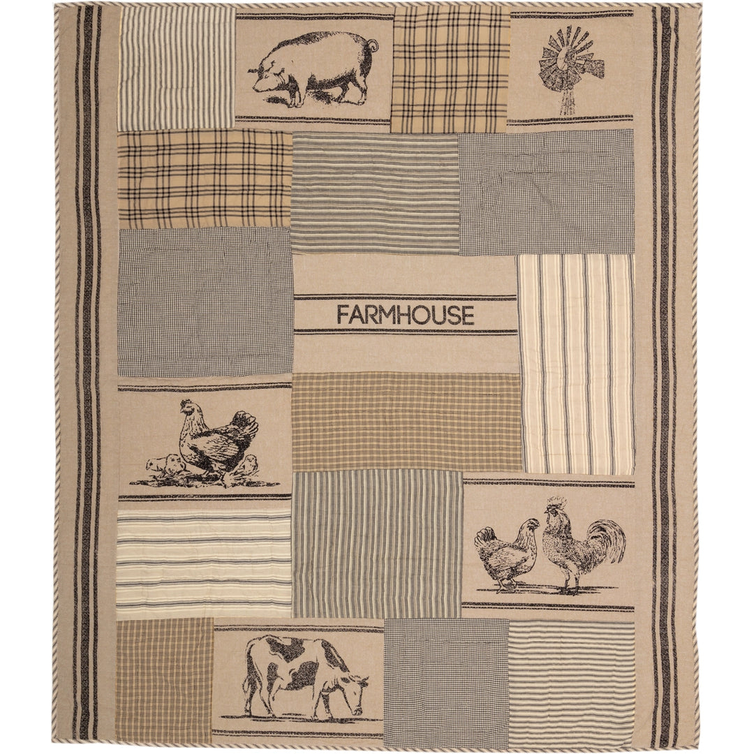 Charcoal Farm Animal Quilted Throw–Sawyer Mill