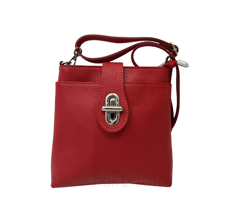 Fior di Loto Noruena Italian leather  crossbody messenger bag in natural brown, front view