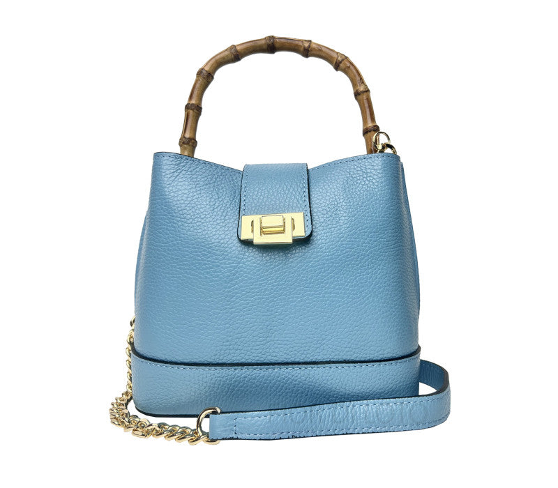 Italian Leather Bucket Bag Front View-Made in Italy 