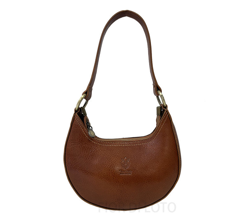 Italian Leather Shoulder Bag Brown Front View