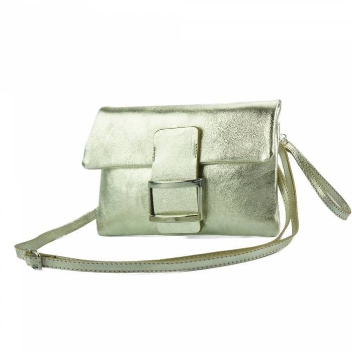 Front view of the Fior di Loto Fernanda Italian leather clutch with removable shoulder strap, handmade in Italy.