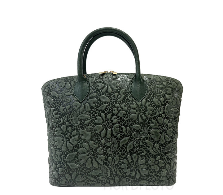 Rear view of the Black Fior handbag by Fior di Loto, showcasing clean lines and Italian leather craftsmanship.