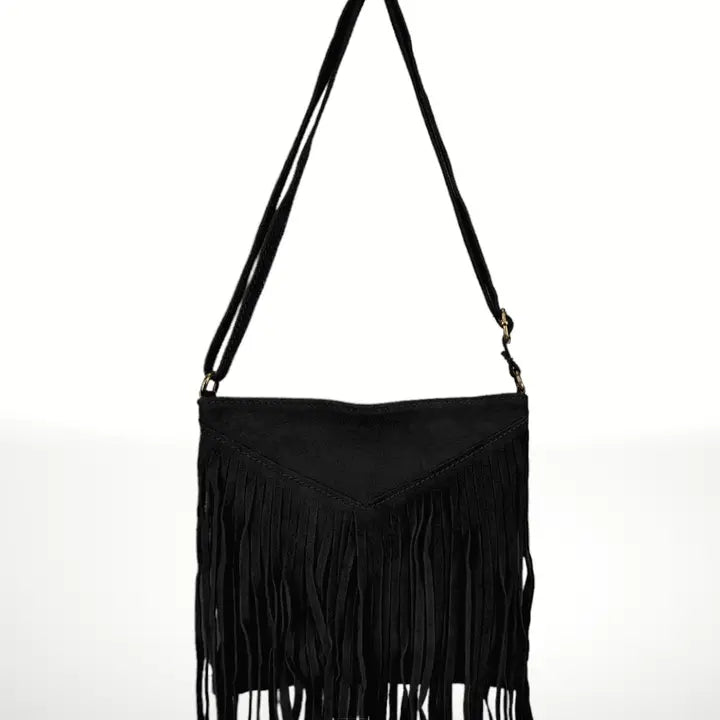 Luxury Leather Adjustable Strap Bag Made in Italy-Front-View-Black 