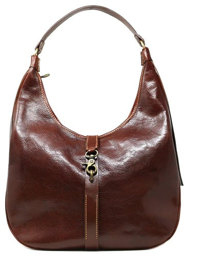 Fiori Large Handbag in Espresso – genuine leather structured tote with gold hardware and luxury finish.