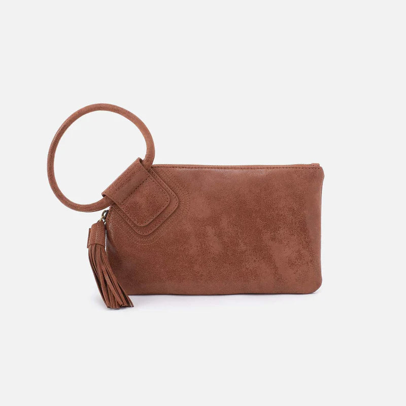 HOBO Sable Wristlet in Burnished Saddle leather, front view