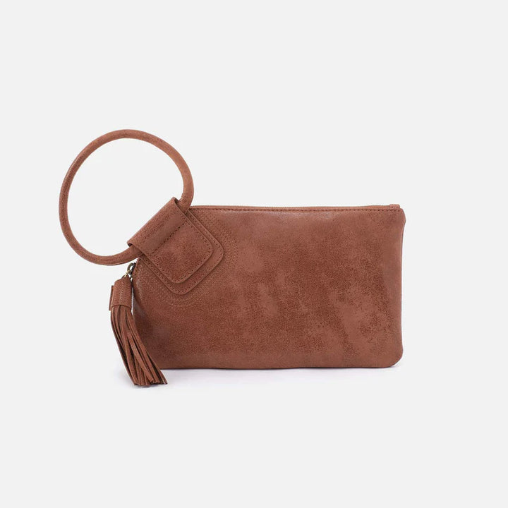 HOBO Sable Wristlet in Burnished Saddle leather, front view
