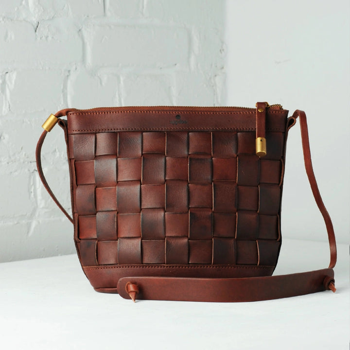 Venture Crossbody Bag in Chestnut Italian Vachetta leather, front view