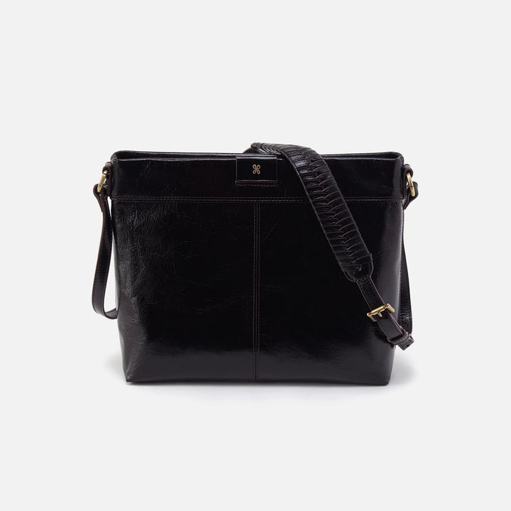 Front view of HOBO Romy Medium Leather Crossbody in classic black