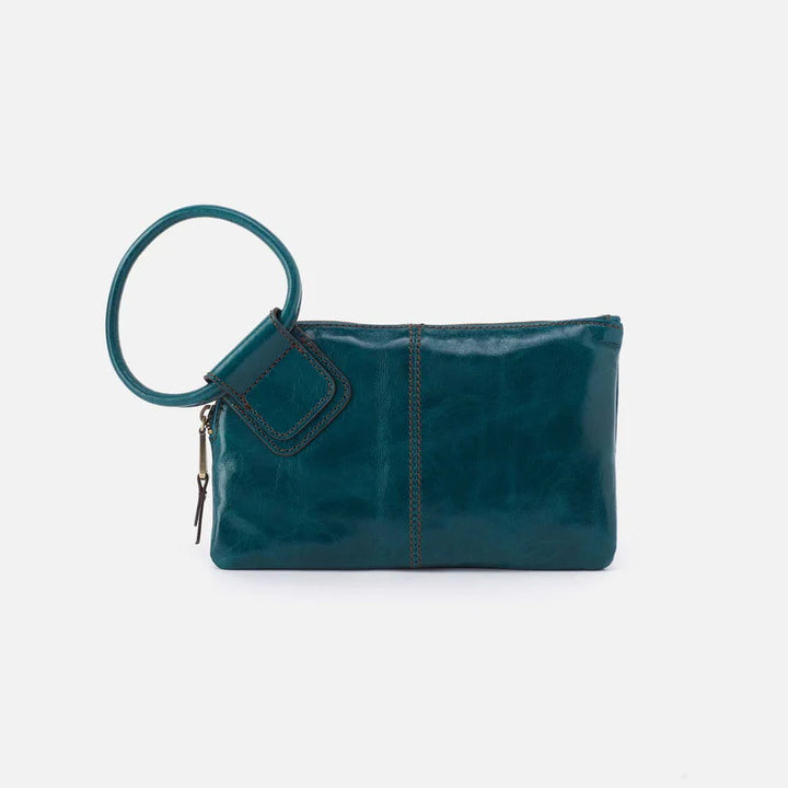 HOBO Sable Wristlet in Wild Bluegrass polished leather, front view