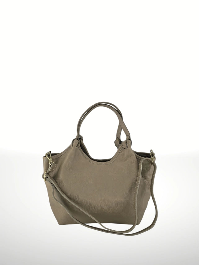 Interior of Kelli Italian leather handbag with organized compartments and zip divider