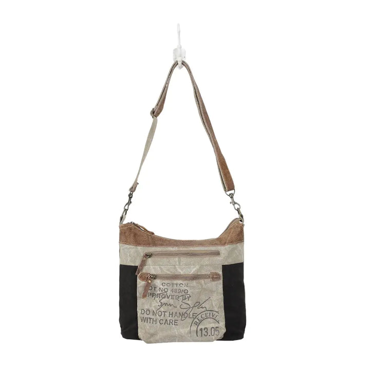 Double Zipper Canvas & Leather Shoulder Bag