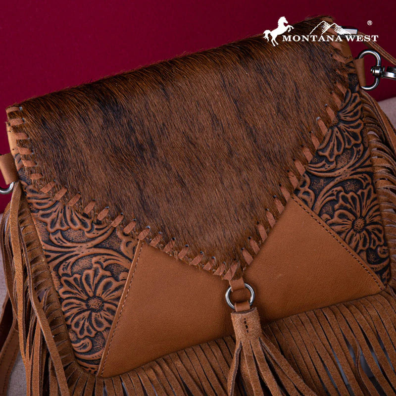 Genuine Leather Hair-On Cowhide Fringe Bohemian Crossbody