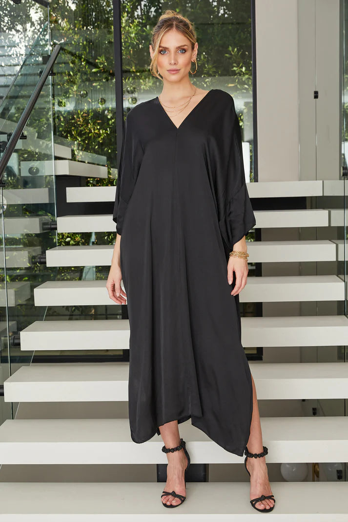 Milio Milano Italian V-Neck Silky Maxi Dress